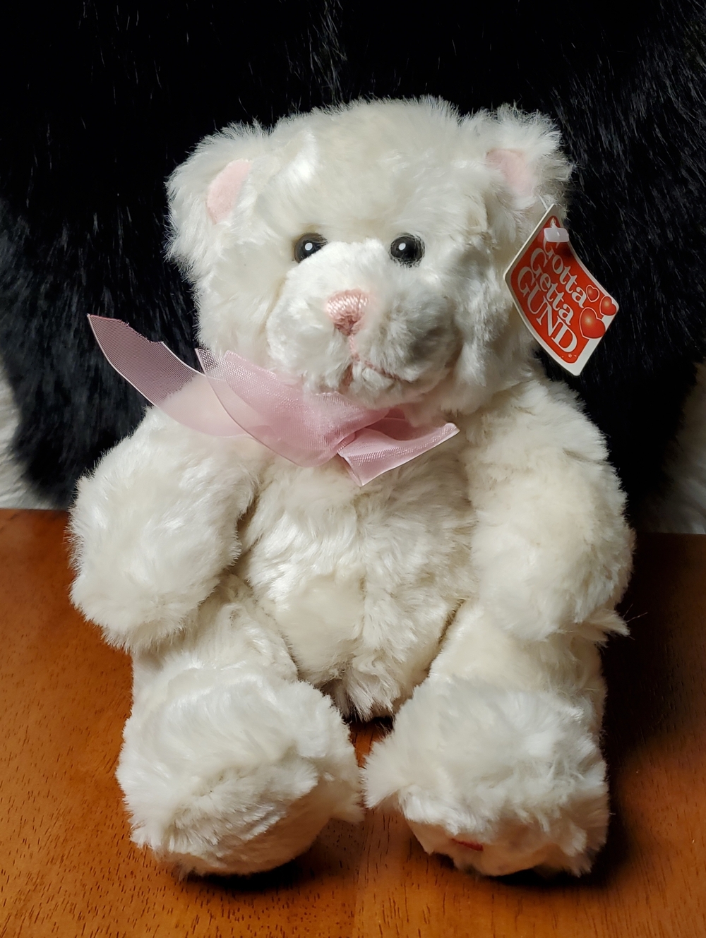 Gund Cream Plush Bear with Pink Ribbon Named Cupcake 1989